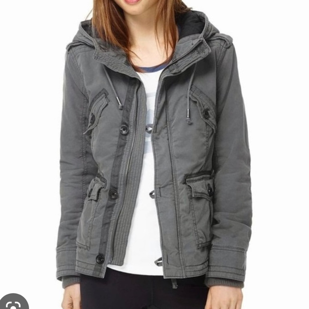 TNA Platoon Military Grey Jacket from Aritzia